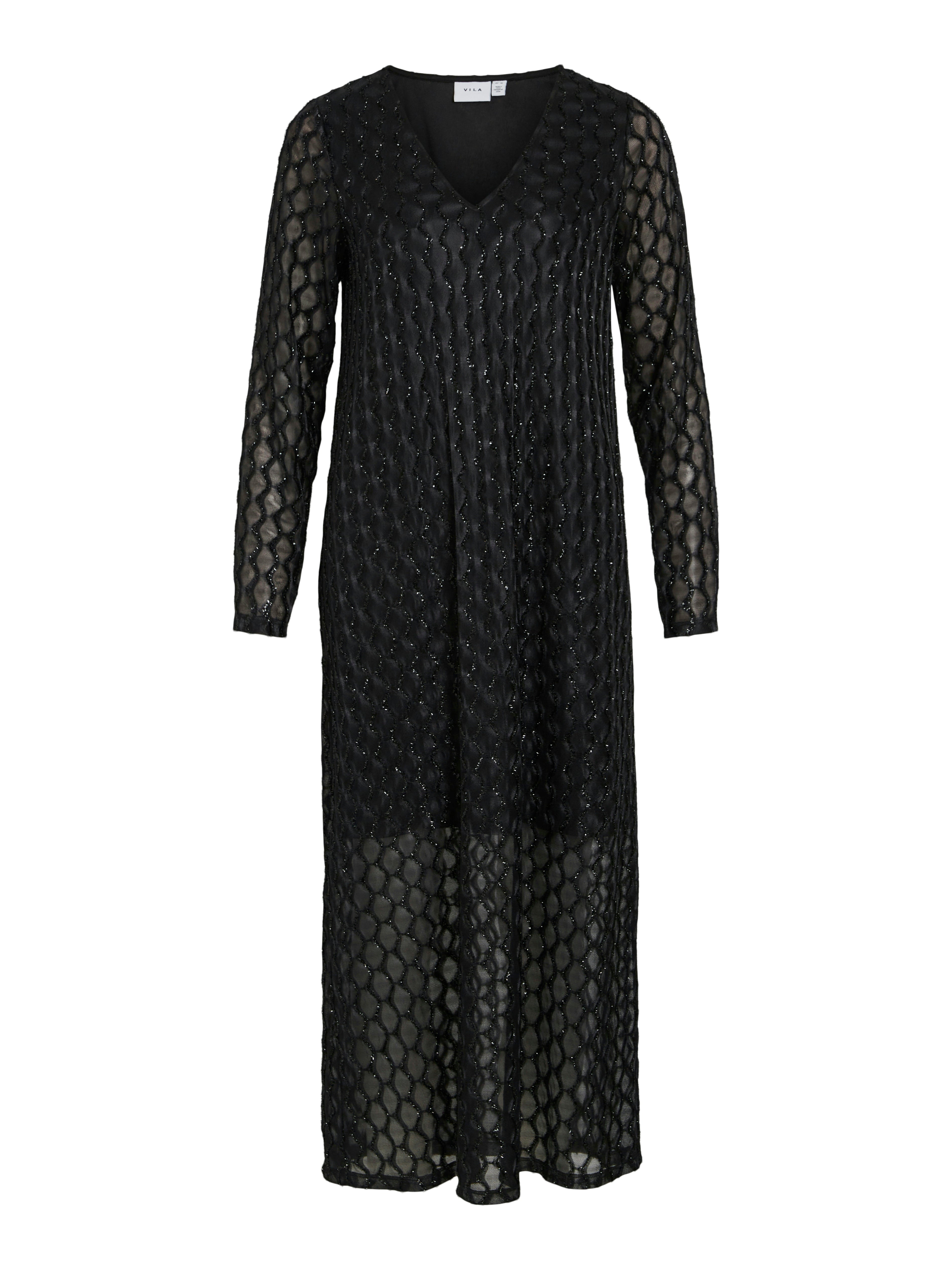 Vizalma V-Neck L/S midi kjole - Black Beauty